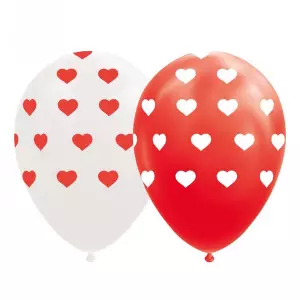 Ballonnen - Rode en witte ballonnen met hartjes - 8 stuks, 30cm