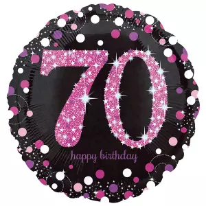 Folie ballon 70 jaar zwart/roze/zilver holografisch 45cm / 18 inch