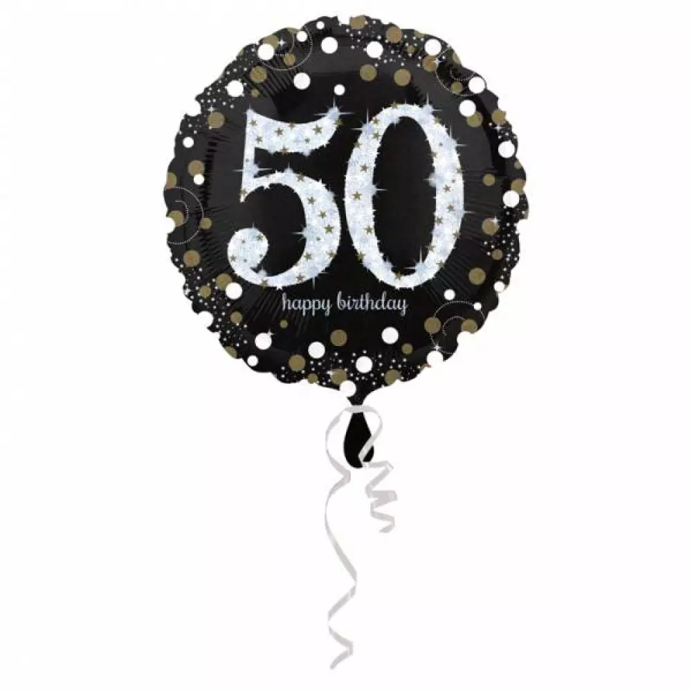 Folie ballon 50 jaar zwart/zilver holografisch 45cm / 18 inch 
