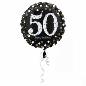 Folie ballon 50 jaar zwart/zilver holografisch 45cm / 18 inch 