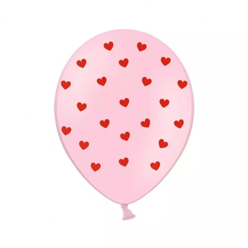 Ballon - Roze ballon met rode hartjes - 30 cm