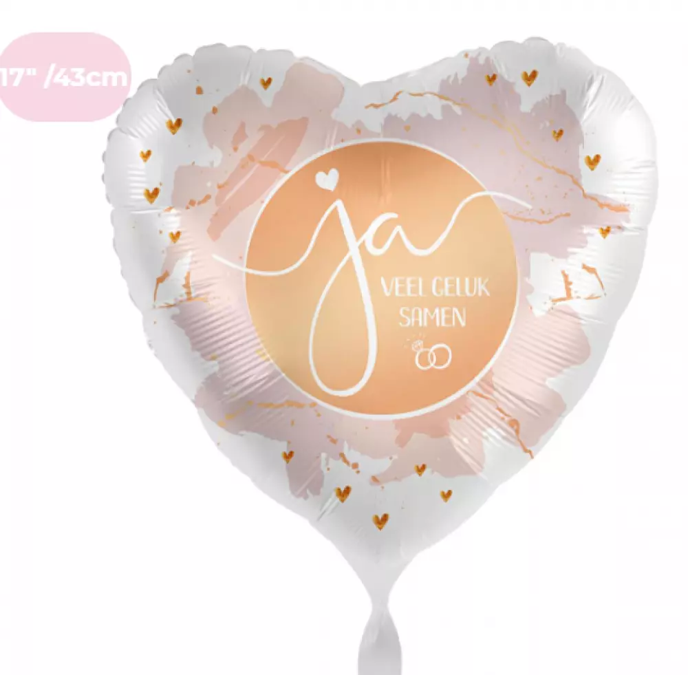 Romantische Hartvormige Ballon 'Ja, veel geluk samen' - Perfect Huwelijkscadeau 43 cm / 17 inch