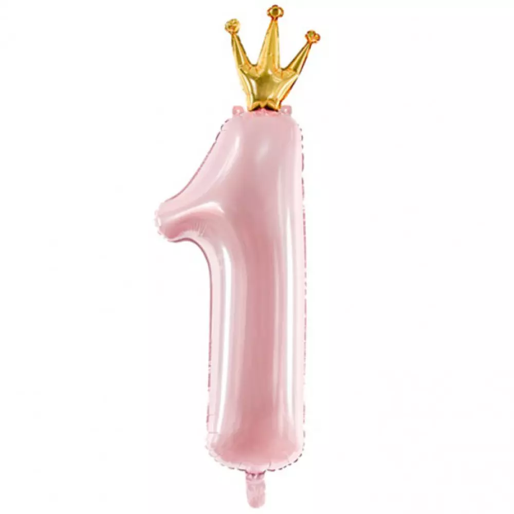 Folieballon - Meisje licht roze 1 jaar met kroontje - 90x35.5 cm / 30x12 inch