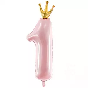 Folieballon - Meisje licht roze 1 jaar met kroontje - 90x35.5 cm / 30x12 inch