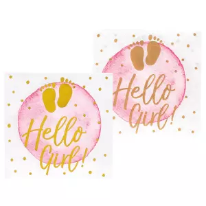 Servetten roze-goud Hello Girl 12-stuks