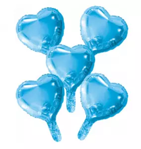 5-harten folieballon LICHTBLAUW 23 cm met papieren rietje