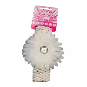Soft Touch baby haarbandje met  roomkleur bloem en plastic diamant 