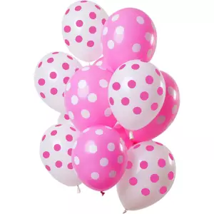 Ballon set Roze-Wit met stippen 30 cm 12-stuks