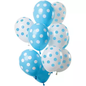 Ballon set Blauw - Wit met stippen 30 cm 12-stuks