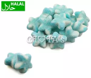 Blauwe wit suikersterren 100 gram HALAL