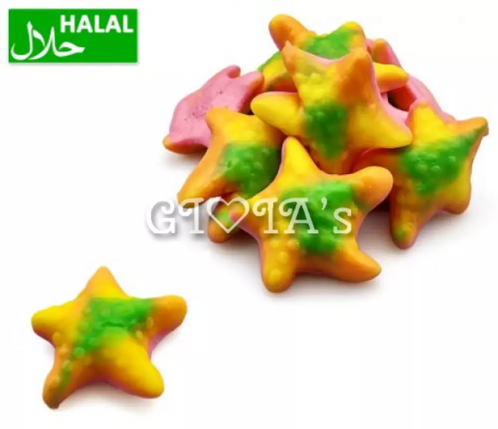 Jelly Zeesterren voor Onderwaterpret - Geel, Groen en Roze 100 gram HALAL