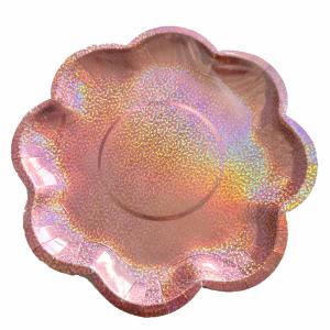Kartonnen bordjes Holografisch Rose bloem Ø26cm