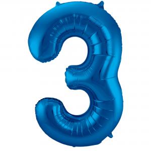 Cijfer ballon cijfer 3 Kobalt Blauw shiny finish 86cm