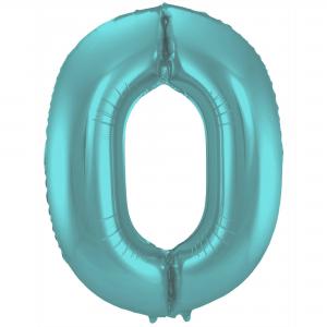 Cijfer folie ballon 86cm mat pastel aqua - Diverse kleuren
