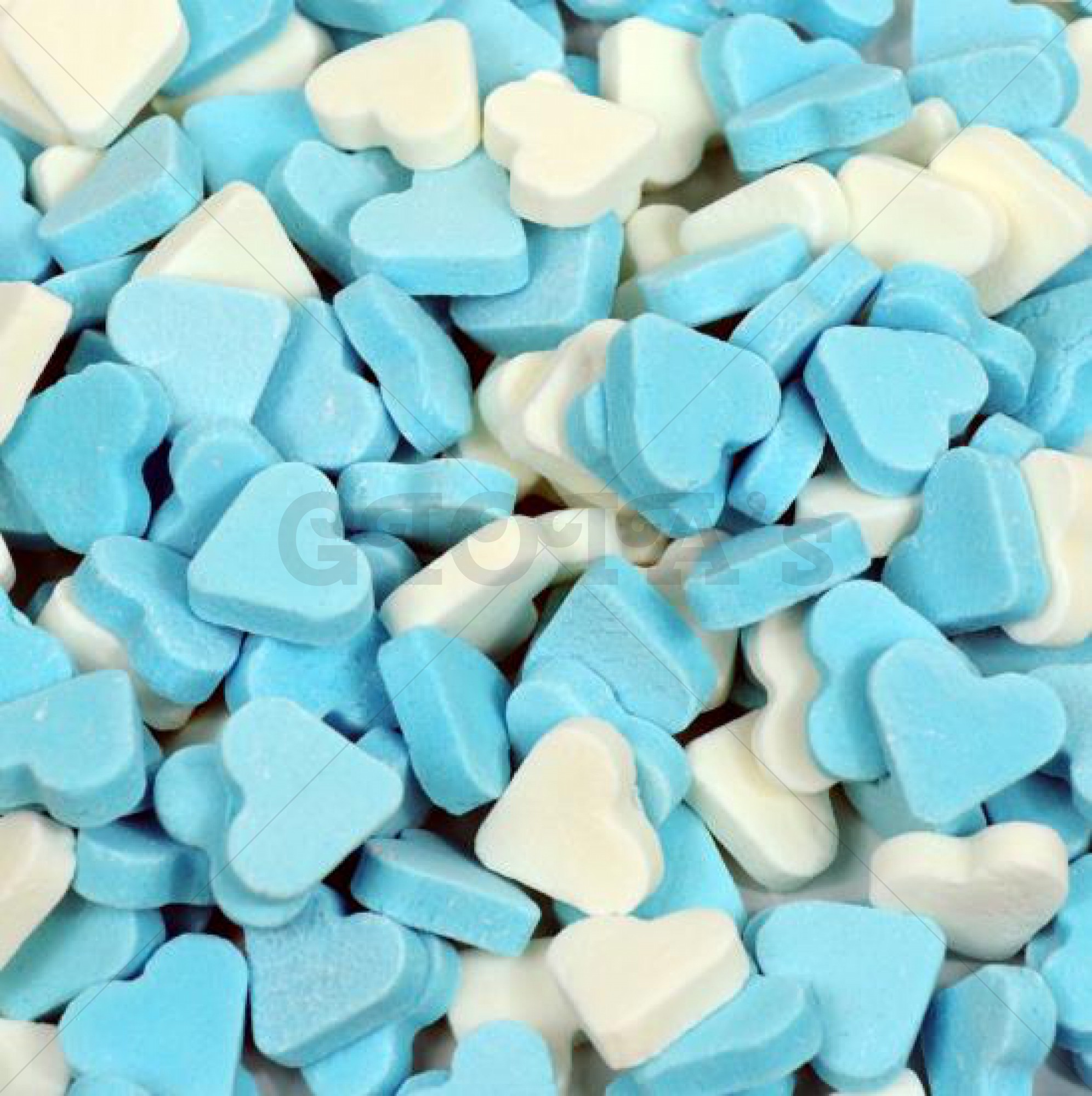 Mini vruchtenhartjes blauw/wit - 100 gram