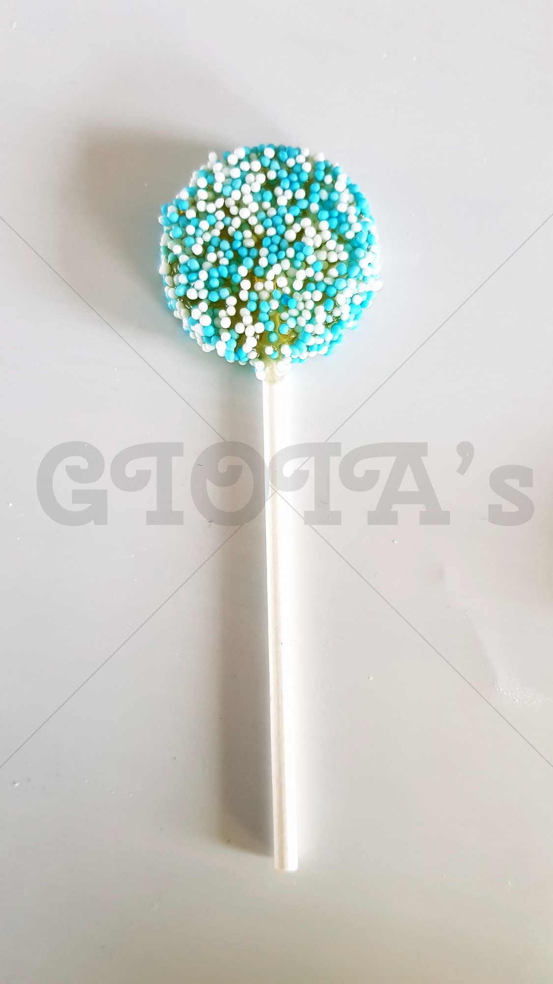Lolly beschuit met muisjes. BLAUW - WIT