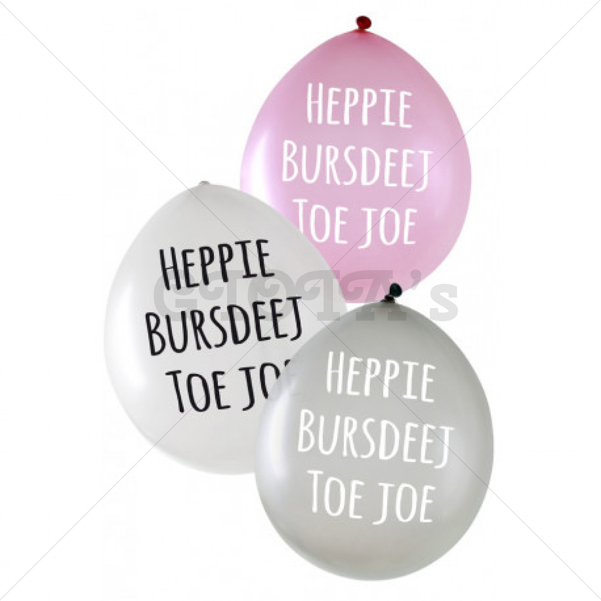 Ballon met tekst Heppie Bursdeet toe joe.