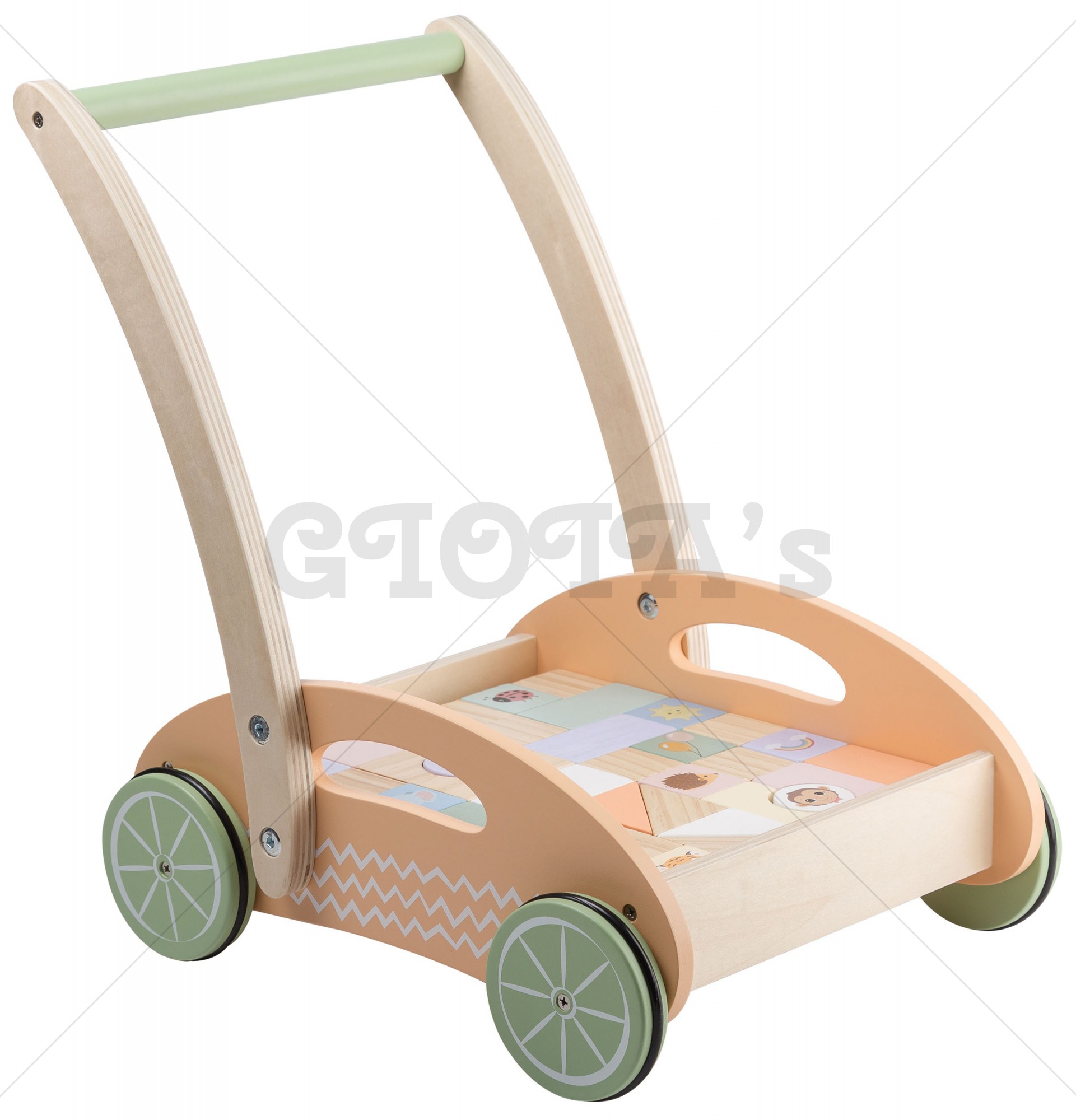 Houten looppauto met blokken - Jouéco