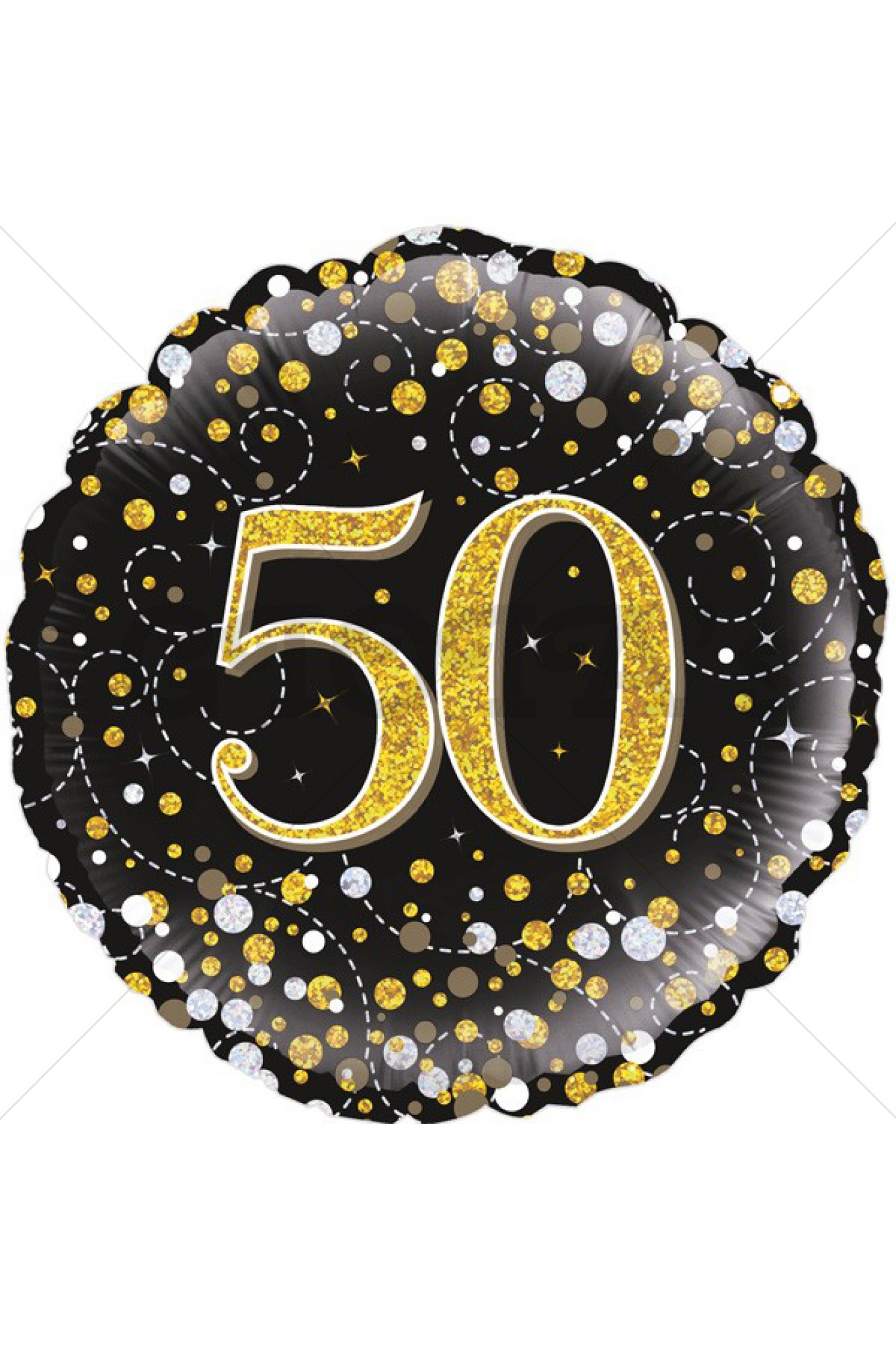 Folie ballon 50 jaar zwart/goud/zilver holografisch 18 inch per 1