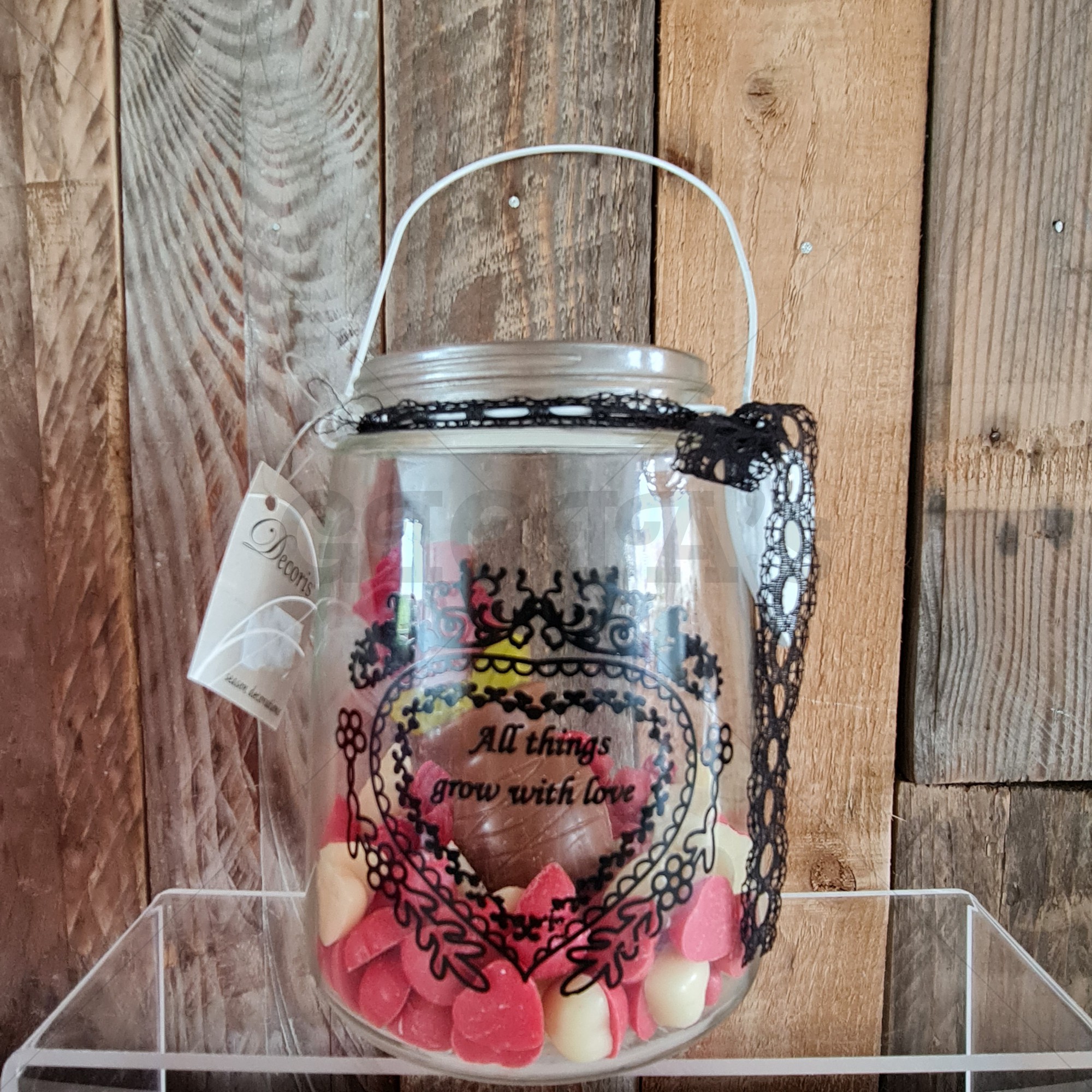 Cadeau set glazen pot met tekst en chocolade