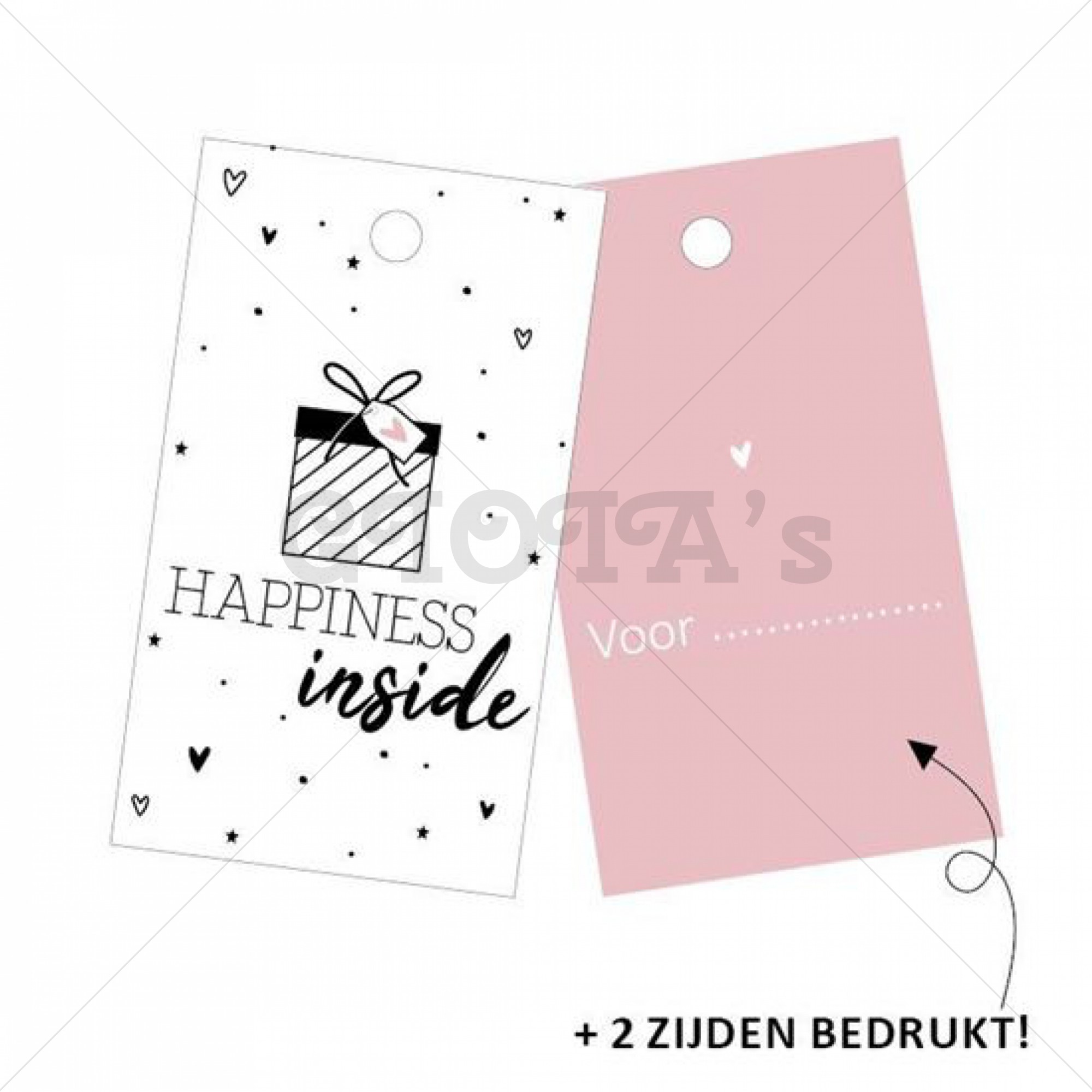Cadeaulabel met tekst Happiness inside 40x70mm