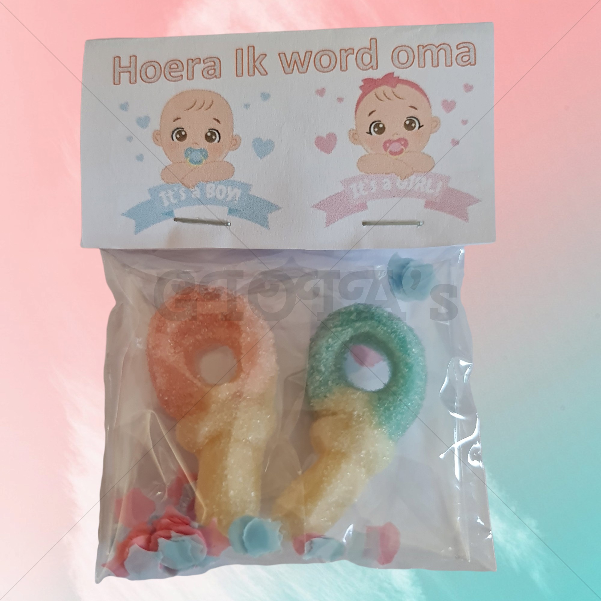 Traktatie Hoera ik word Oma met speentjes