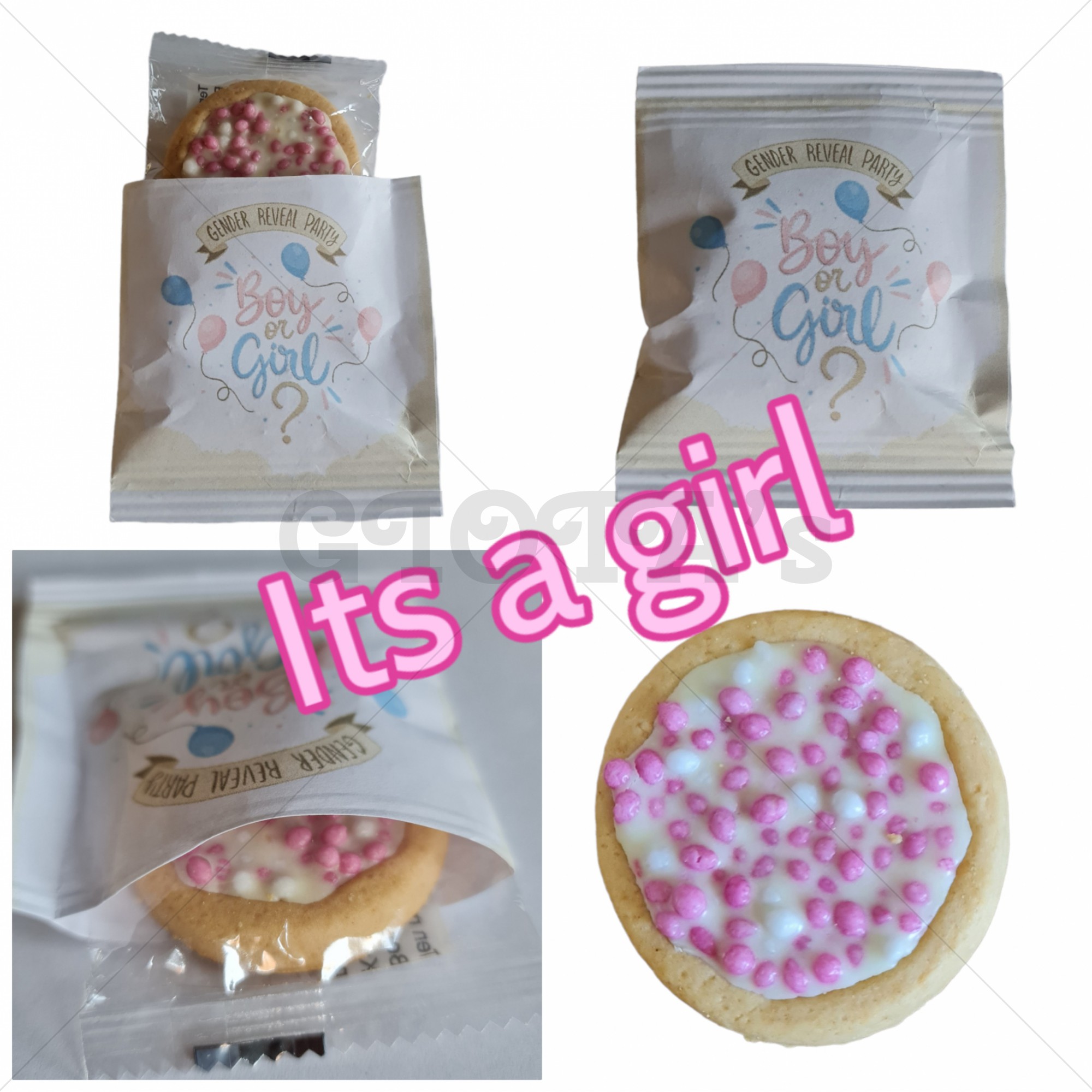Genderreveal koekje verpakt kant en klaar koekje ROZE muisjes
