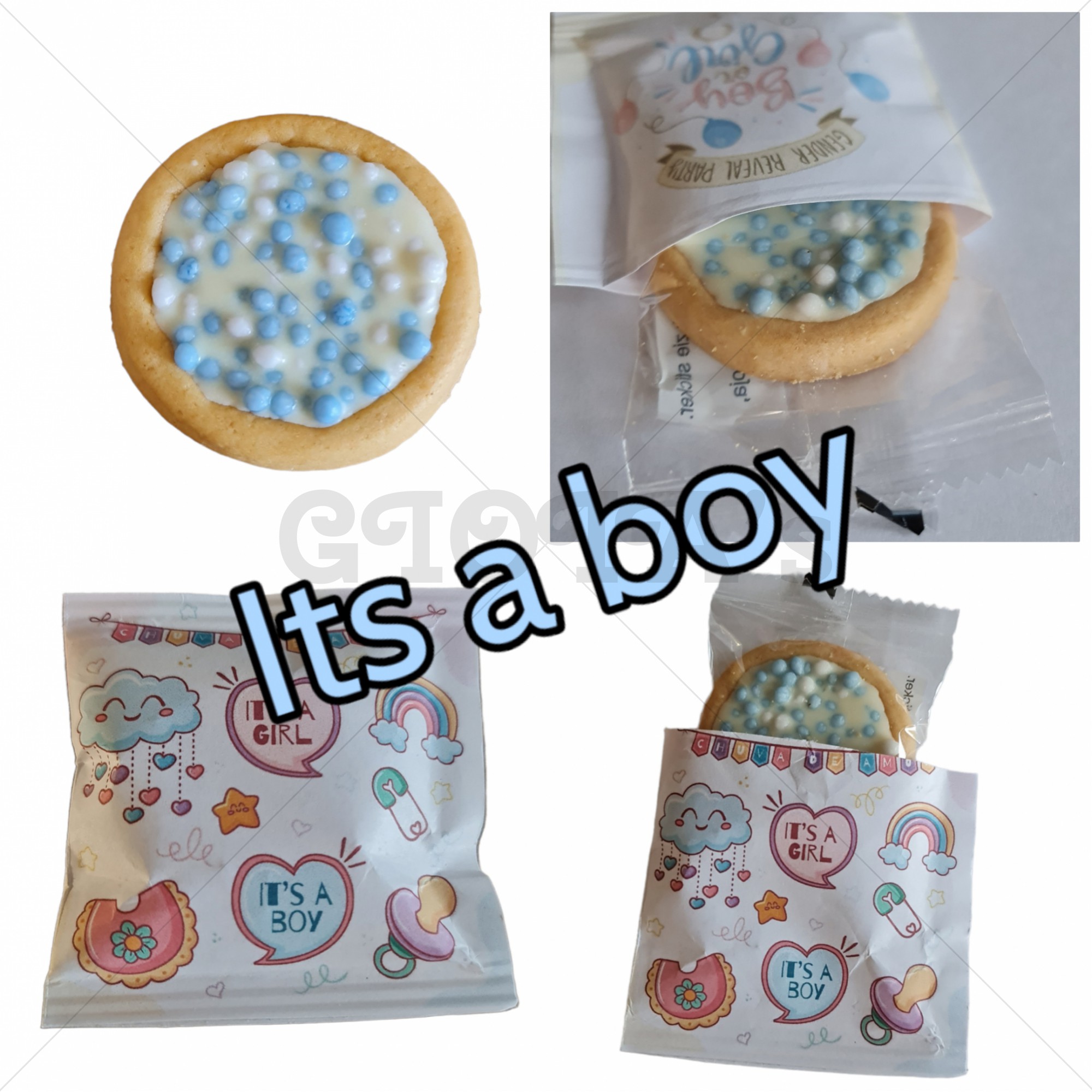 Genderreveal koekje verpakt kant en klaar koekje BLAUW muisjes